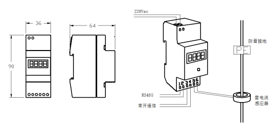 雷击计数器HD-WAM-TZ外形尺寸与接线示意图